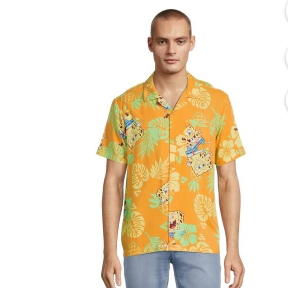 Sponge Bob Square Pants Bikini Bottom‎ Hawaiian Shirt Mens Size XL